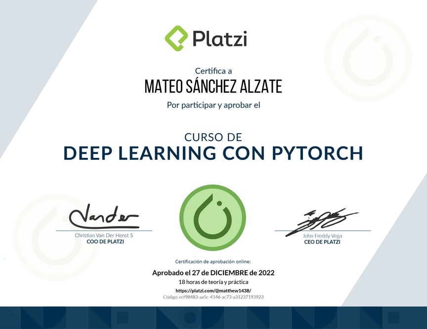Diploma del Curso de Deep Learning con Pytorch