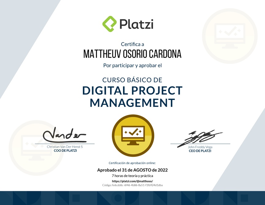 Diploma del Curso Básico de Digital Project Management
