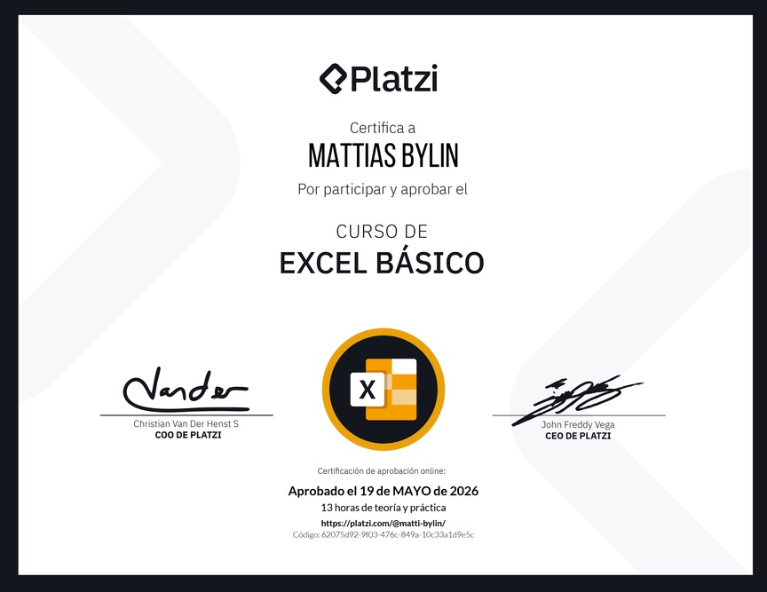 Diploma del Curso de Excel Básico
