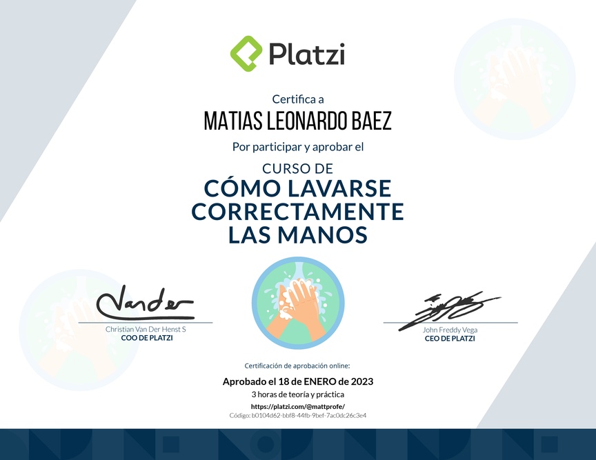 Diploma del Curso para Lavarse las Manos Correctamente