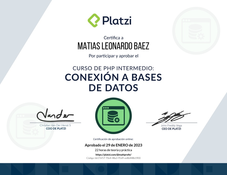 Diploma del Curso de PHP: Bases de Datos