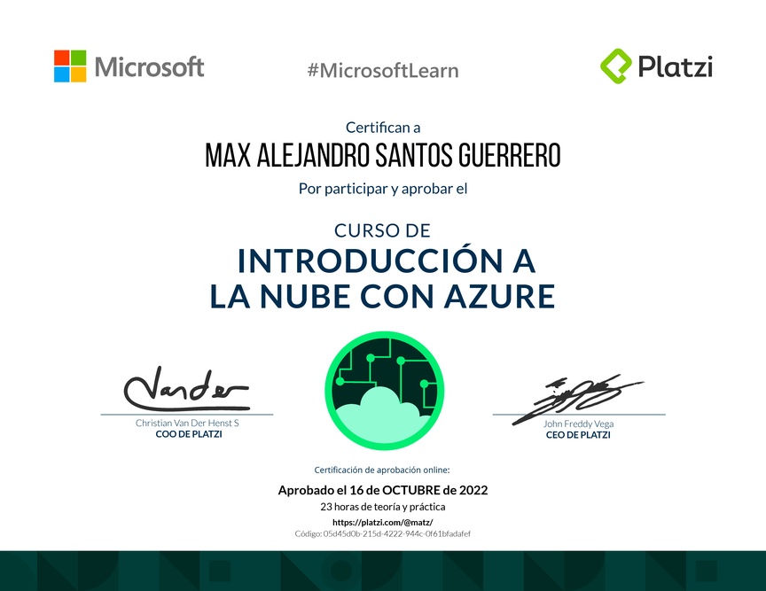 Diploma del Curso de Introducción a la Nube con Azure