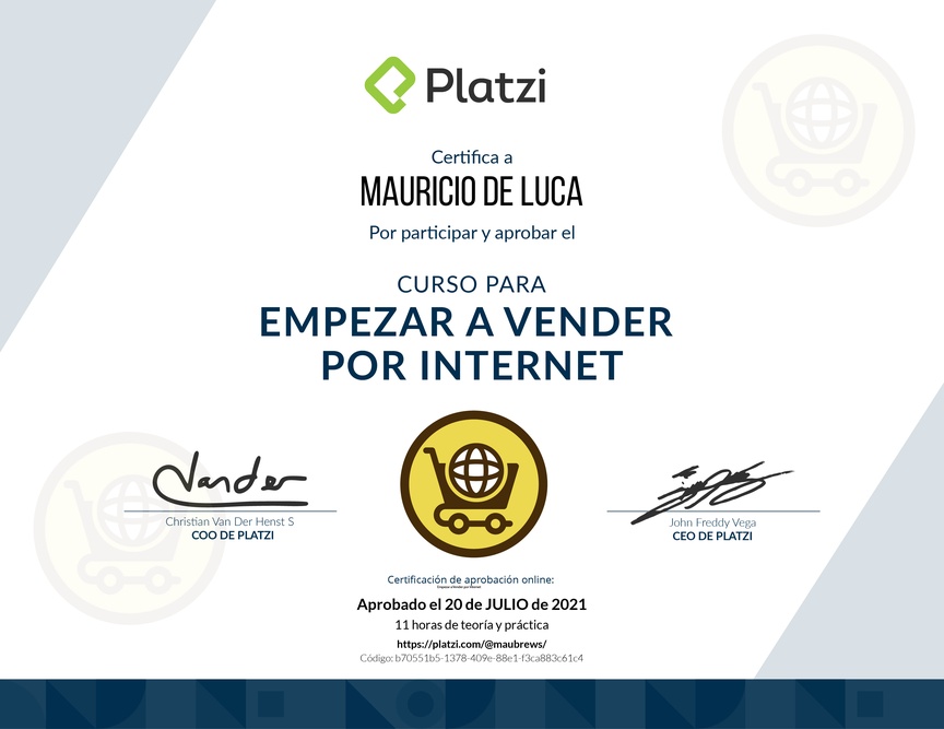 Diploma del Curso para Empezar a Vender por Internet