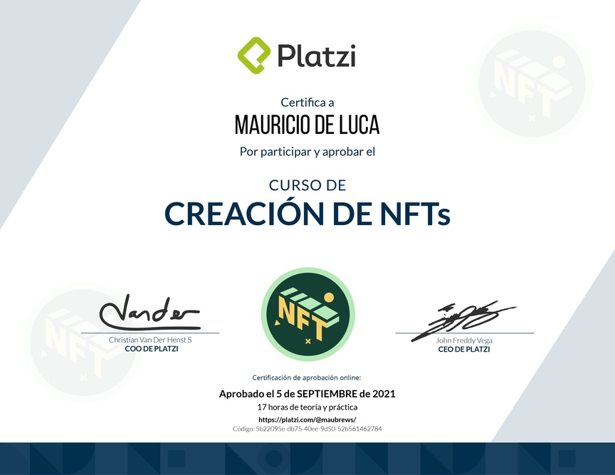 Diploma del Curso de Creación de NFT