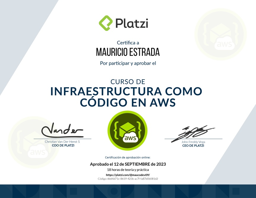 Diploma del Curso de Infraestructura Como Código en AWS