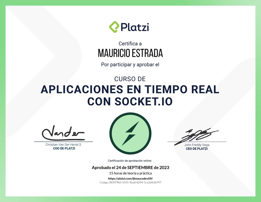 Diploma del Curso de Aplicaciones en Tiempo Real con Socket.io
