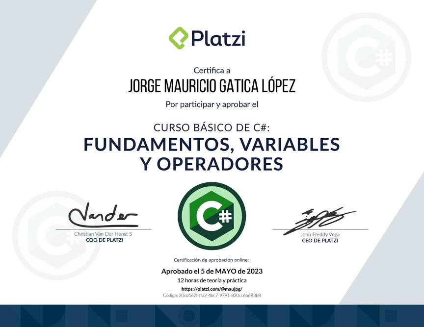 Diploma del Curso Básico de Programación con C#