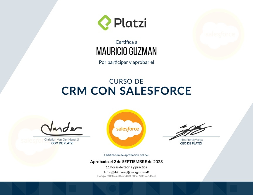 Diploma del Curso de CRM con Salesforce