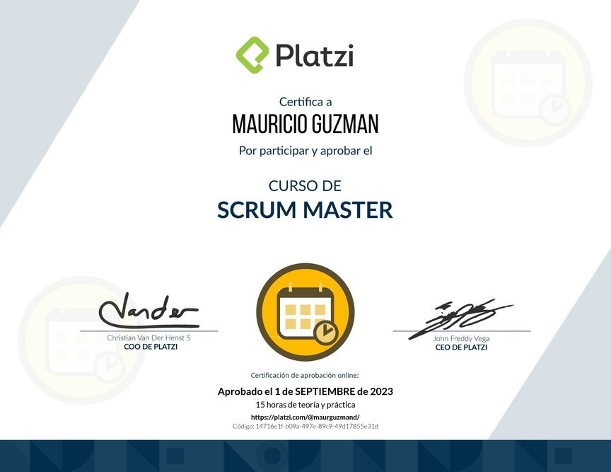 Diploma del Curso de Scrum Master