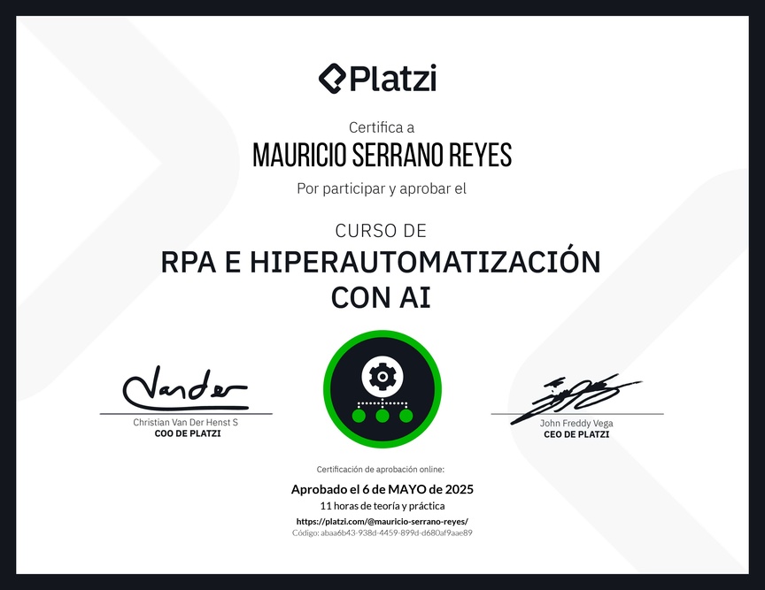 Diploma del Curso de RPA e Hiperautomatización con AI