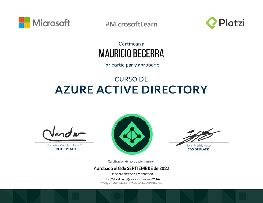 Diploma del Curso de Azure Active Directory