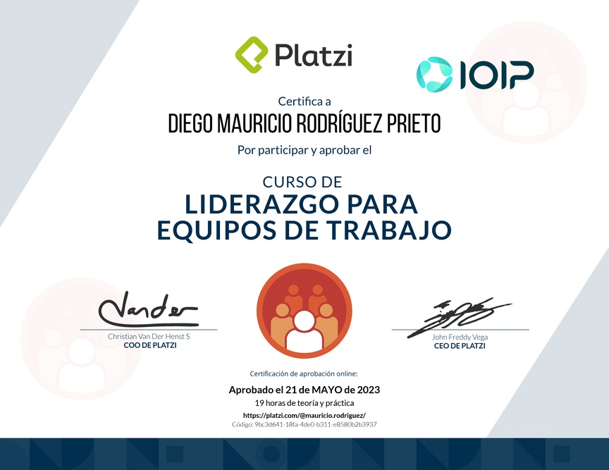 Diploma del Curso de Liderazgo para Equipos de Trabajo