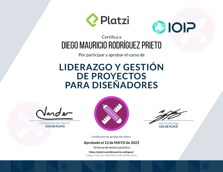 Diploma del Curso de Gestión y Liderazgo en Diseño