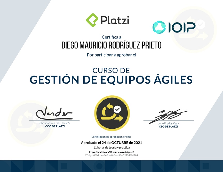 Diploma del Curso de Gestión de Equipos Ágiles