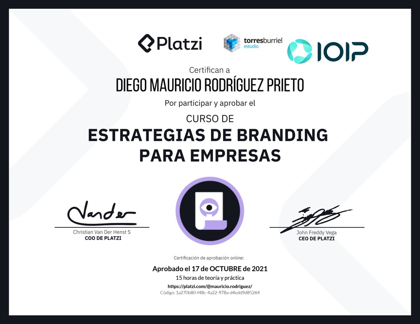 Diploma del Curso de Diseño y Desarrollo de Estrategias de Marca
