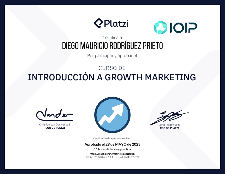 Diploma del Curso de Growth Marketing para Startups: Técnicas y Enfoques -2023