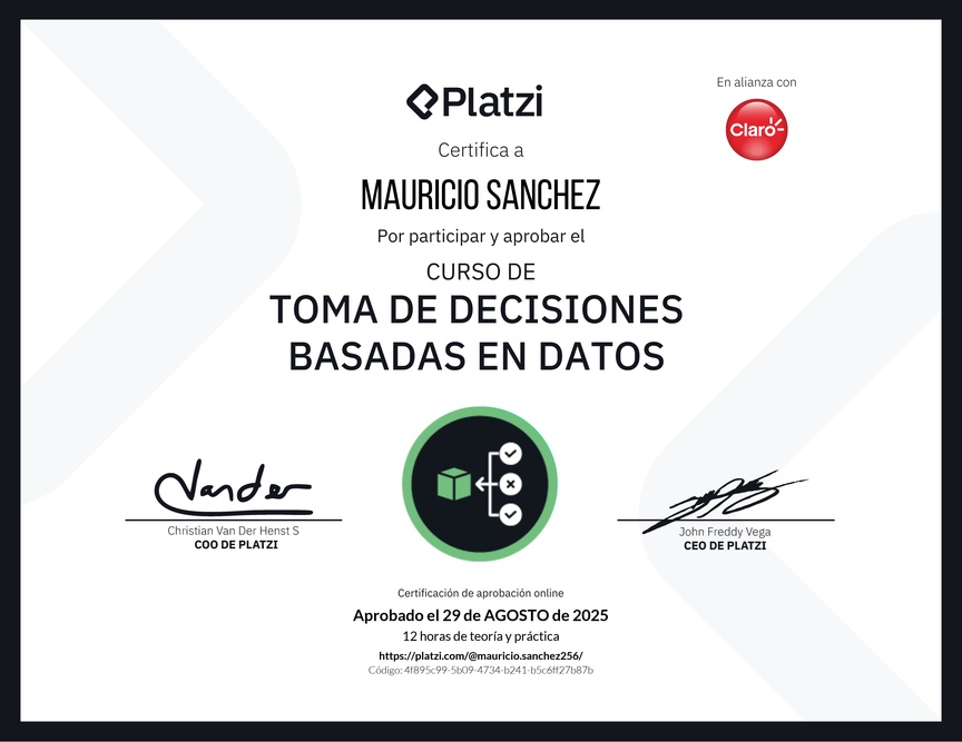 Diploma del Curso de Toma de Decisiones Basadas en Datos
