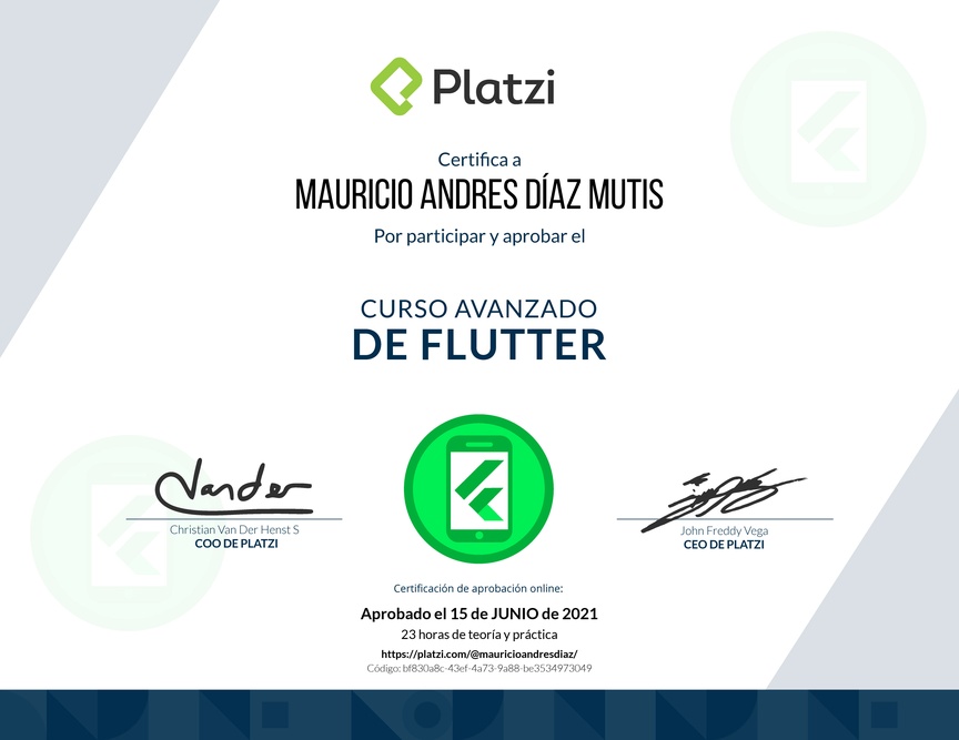 Diploma del Curso Avanzado de Flutter