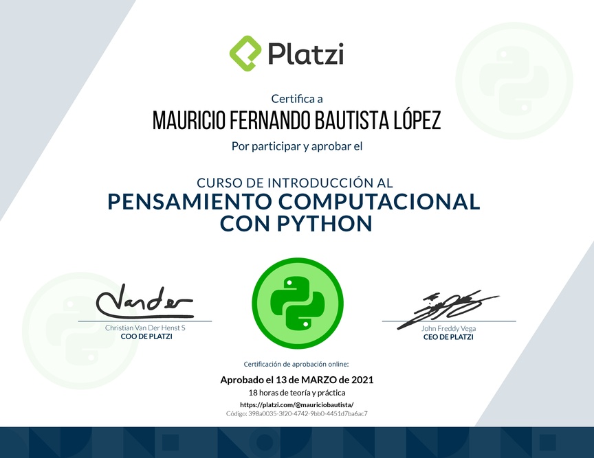 Diploma del Curso de Introducción al Pensamiento Computacional con Python