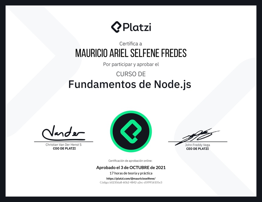 Diploma del Curso de Fundamentos de Node.js