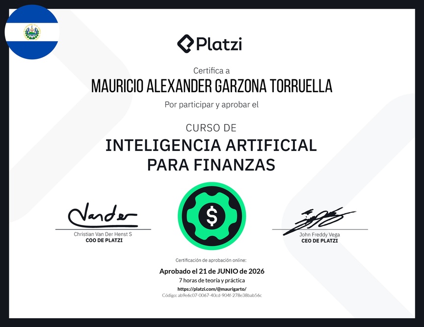 Diploma del Curso de Inteligencia Artificial para Finanzas