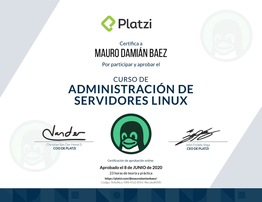 Diploma del Curso de Administración de Servidores Linux