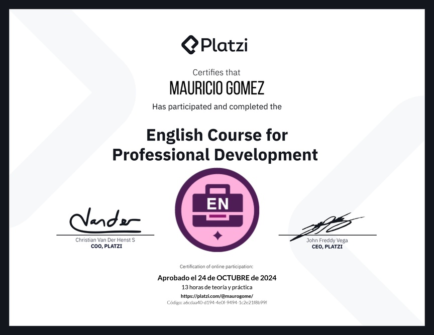 Diploma del Curso en Inglés para el Desarrollo Profesional