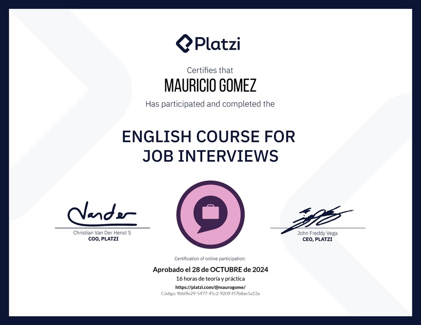Diploma del Curso de Inglés para Entrevistas de Trabajo