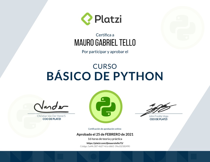 Diploma del Curso Básico de Python