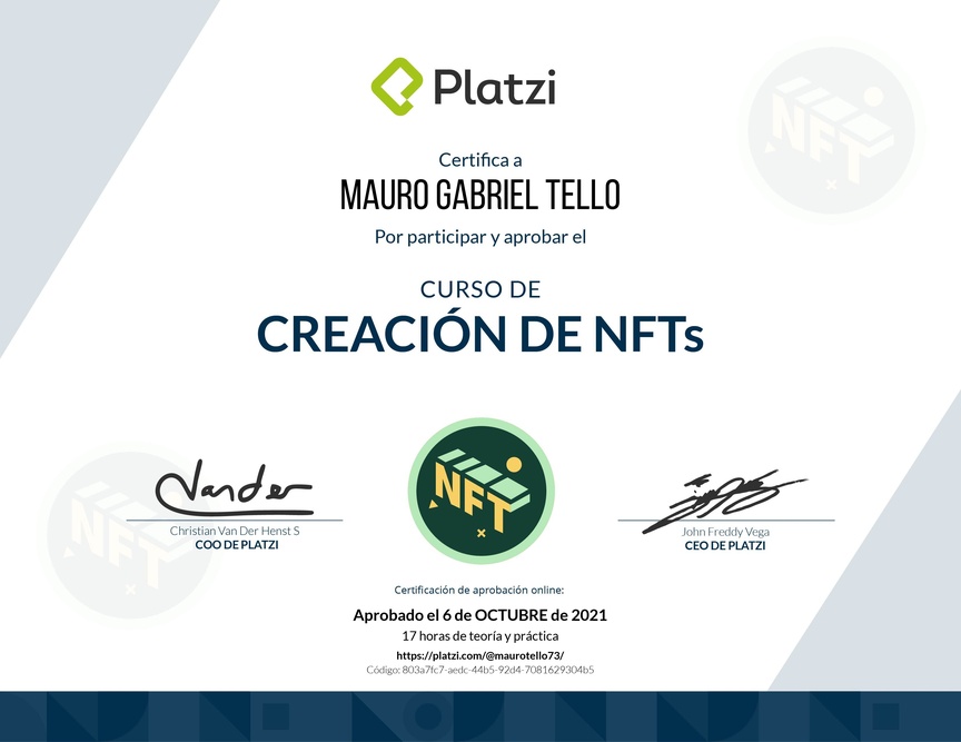 Diploma del Curso de Creación de NFT