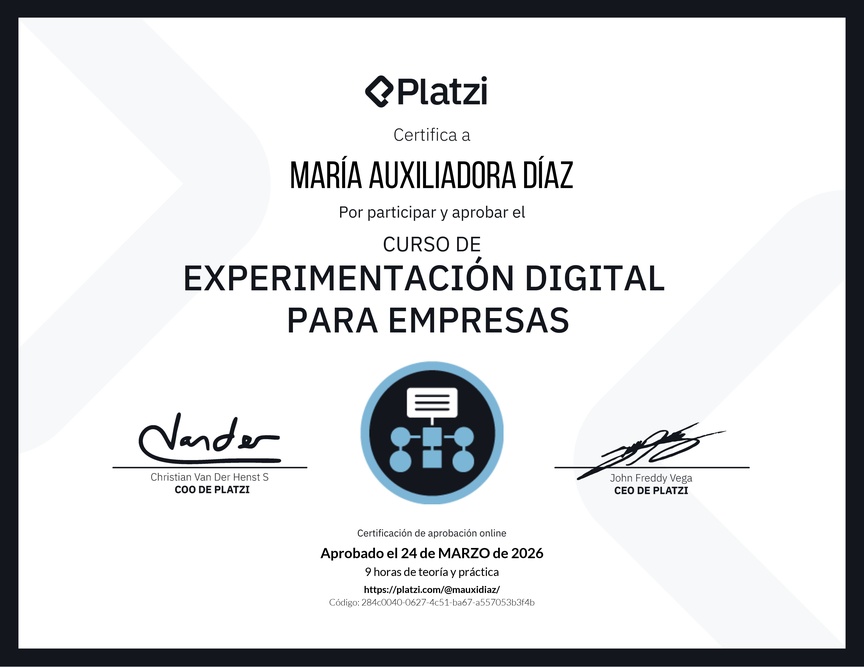 Diploma del Curso de Experimentación Digital para Empresas