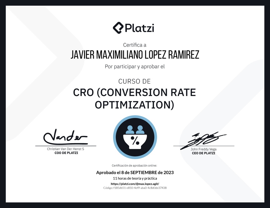 Diploma del Curso de CRO (Optimización de Conversiones)