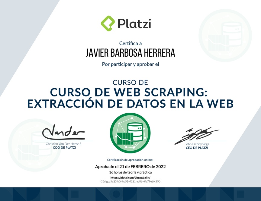 Diploma del Curso de Web Scraping: Extracción de Datos en la Web