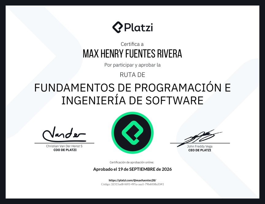 Diploma de la Ruta de Aprendizaje de Fundamentos de Programación e Ingeniería de Software