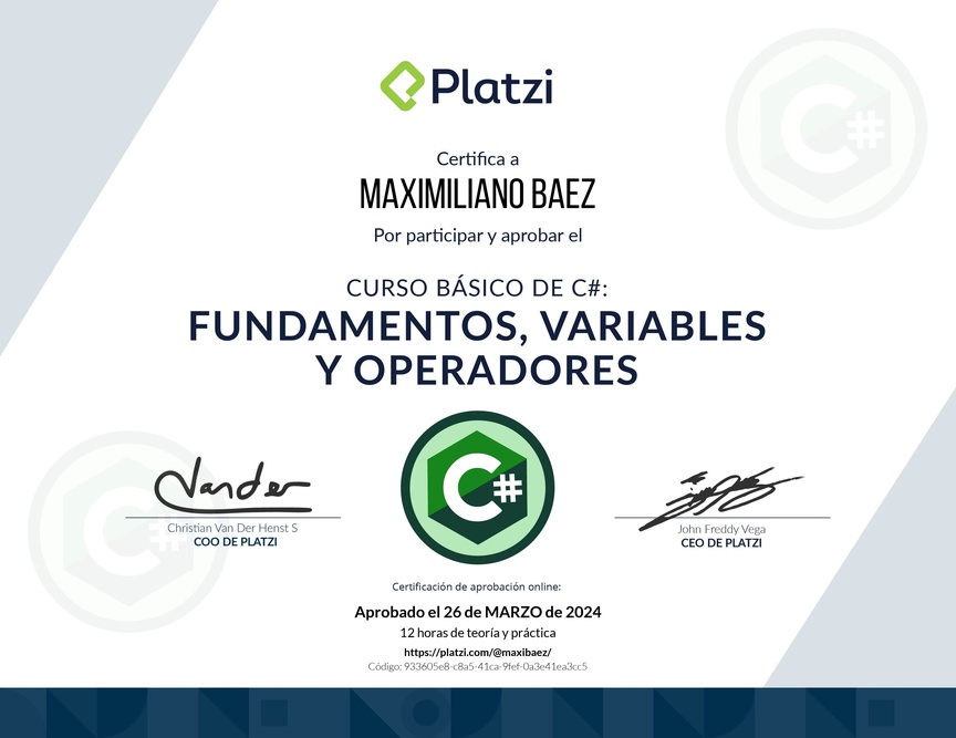 Diploma del Curso Básico de Programación con C#