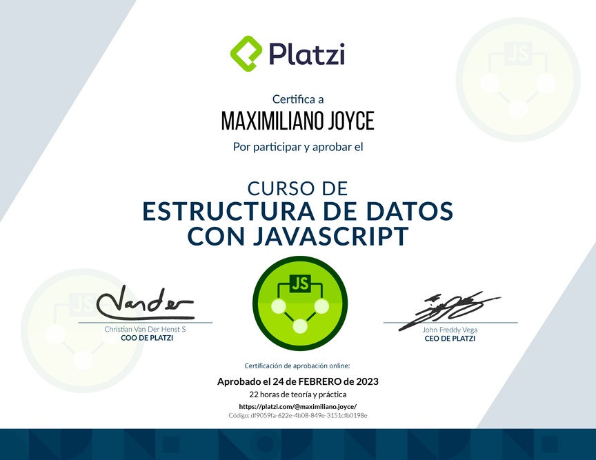 Diploma del Curso de Estructuras de Datos con JavaScript