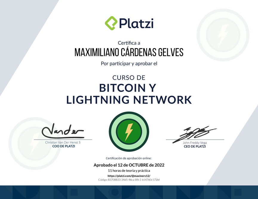 Diploma del Curso de Bitcoin y Lightning Network