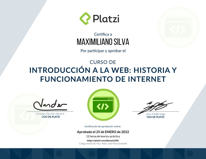 Diploma del Curso de Introducción a la Web: Historia y Funcionamiento de Internet
