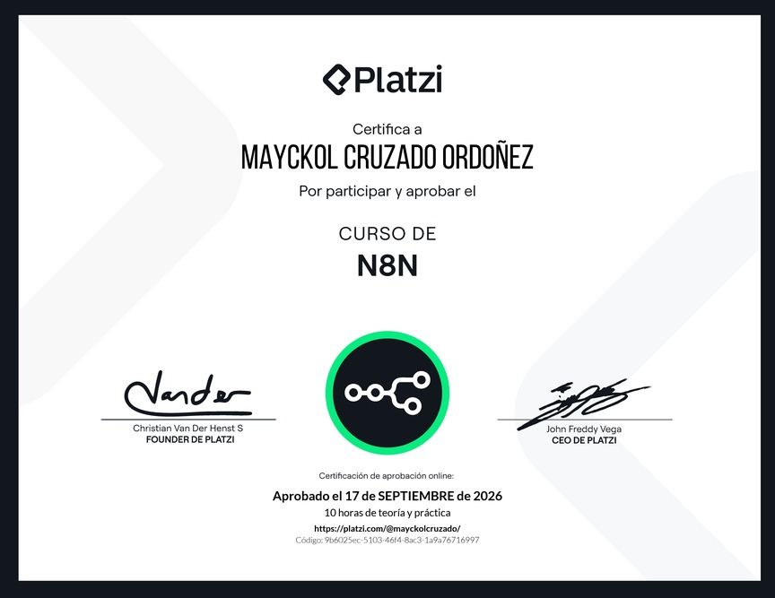 Diploma del Curso de Automatizaciones con n8n
