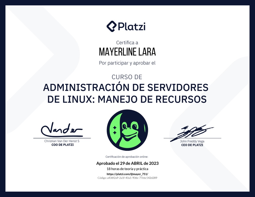 Diploma del Curso de Administración de Servidores Linux: Manejo de Recursos