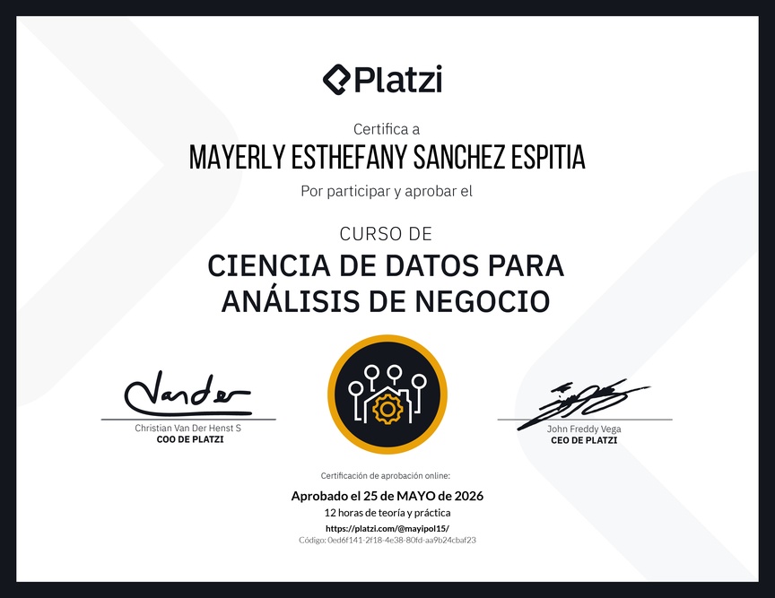 Diploma del Curso de Ciencia de Datos para Análisis de Negocio