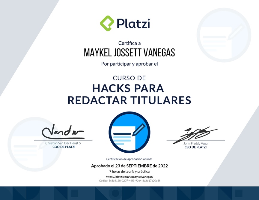 Diploma del Curso de Hacks para Redactar Titulares