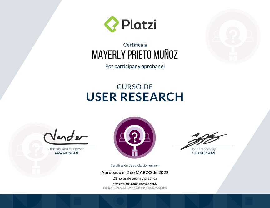 Diploma del Curso de User Research: Técnicas para una Investigación Efectiva
