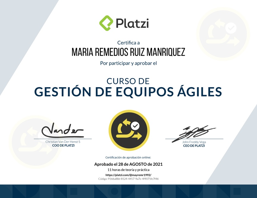 Diploma del Curso de Gestión de Equipos Ágiles