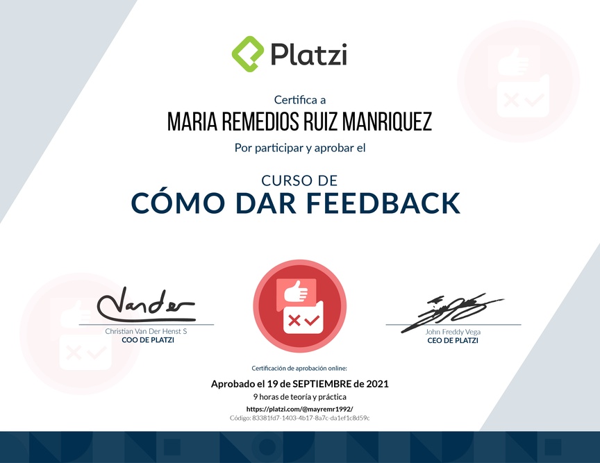 Diploma de Audiocurso de Cómo Dar Feedback