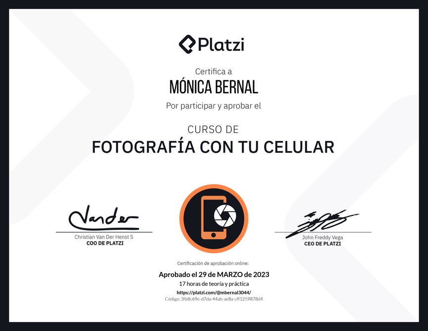 Diploma del Curso de Fotografía con tu Celular