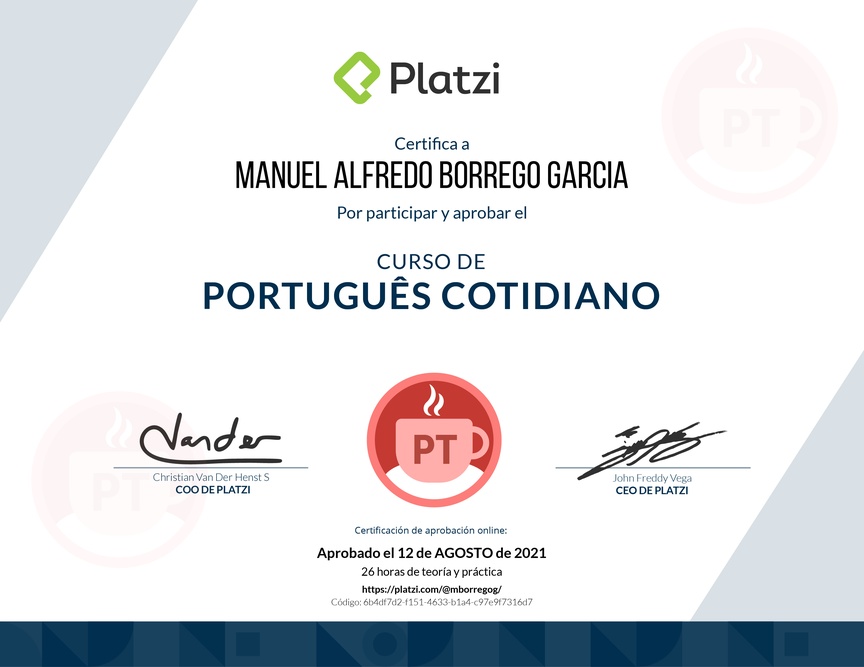 Diploma del Curso de Portugués Cotidiano para Principiantes