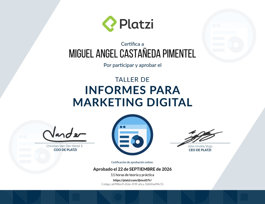 Diploma de Taller de Informes para Marketing Digital