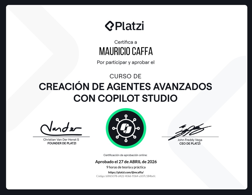 Diploma del Curso de Creación de Agentes Avanzados con Microsoft Copilot Studio