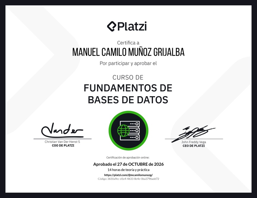 Diploma del Curso de Fundamentos de Bases de Datos